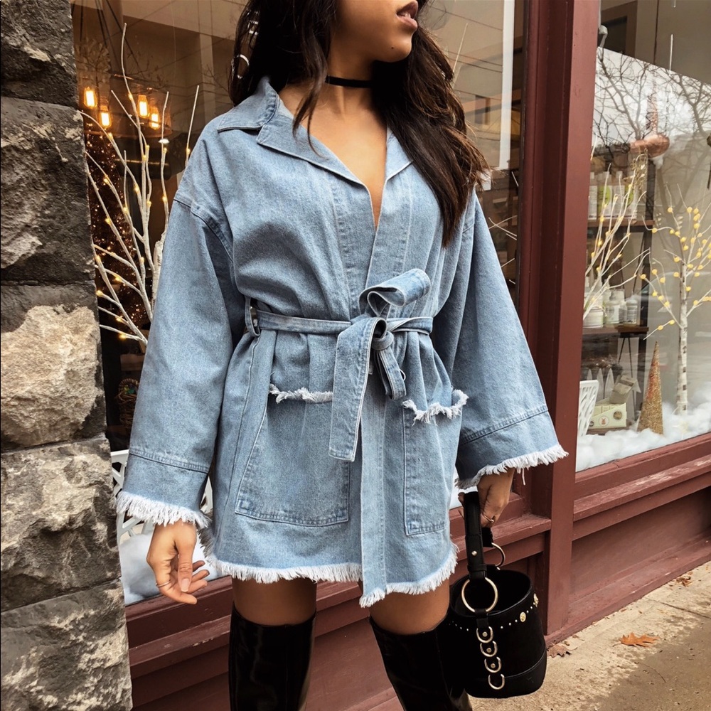 Denim Front Tie Dress or Jacket - Distressed Jean